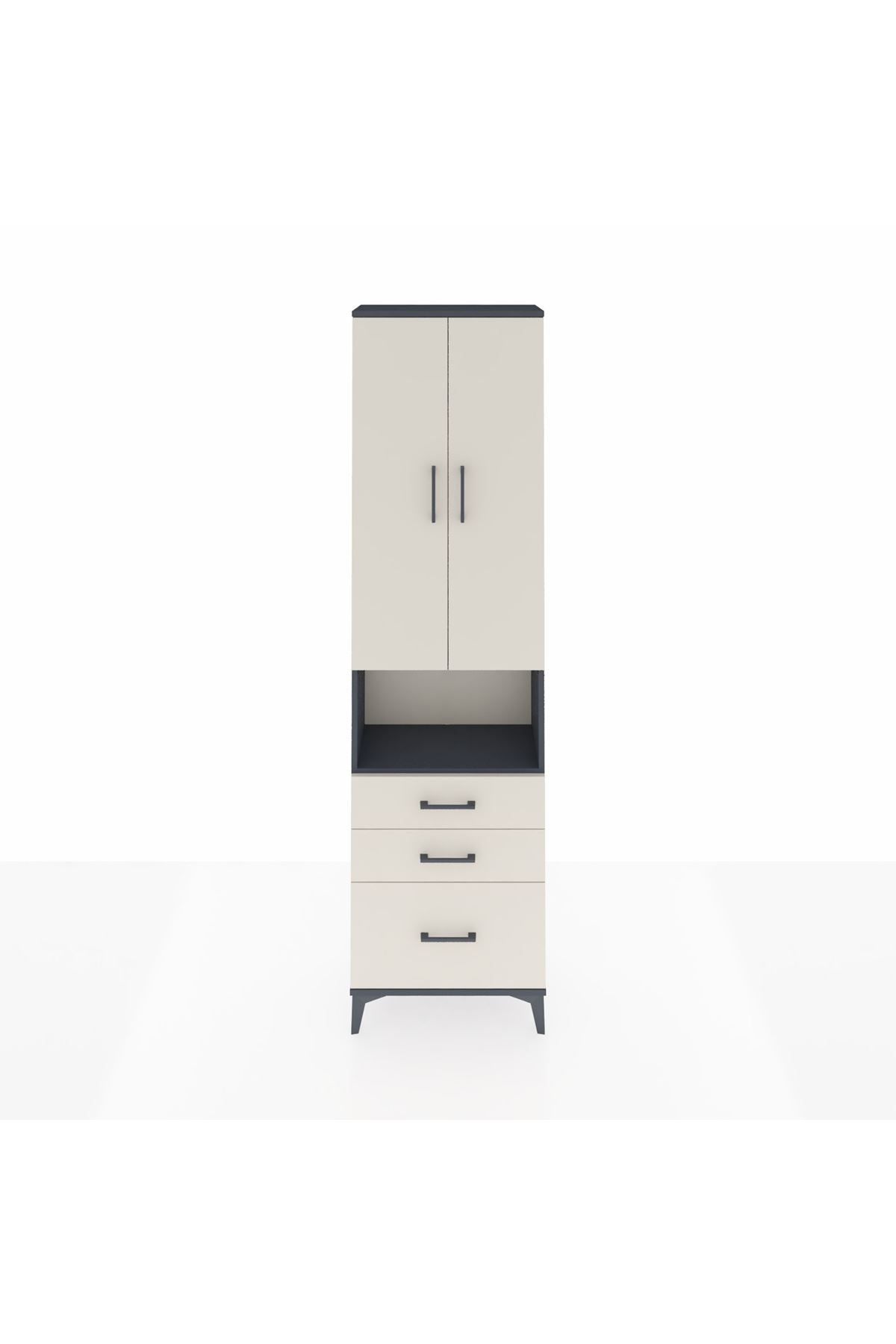 Arges Dolap 3 Raflı 3 Çekmeceli Tek Askılı 60x30x221 Antrasit-Aytaşı