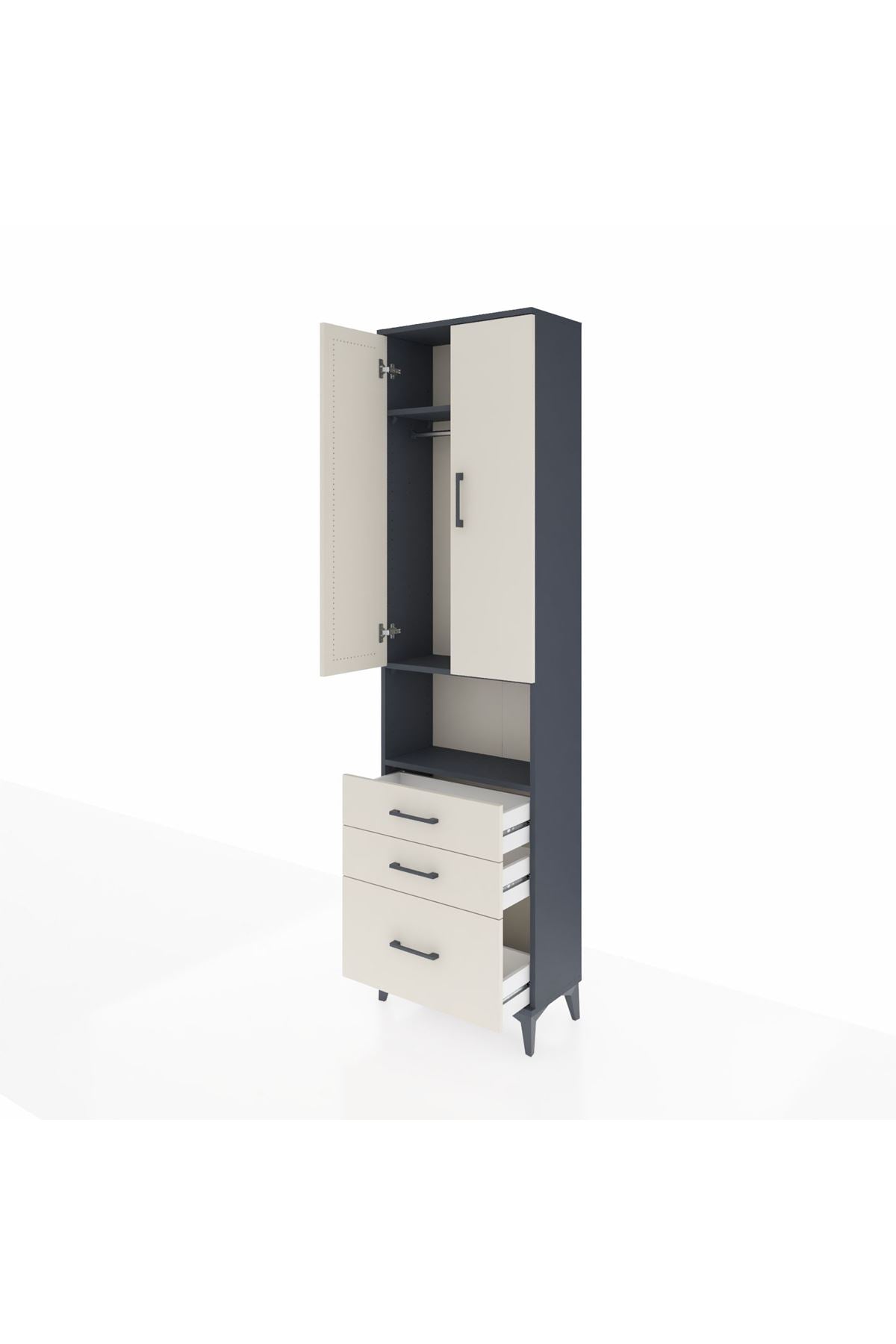 Arges Dolap 3 Raflı 3 Çekmeceli Tek Askılı 60x30x221 Antrasit-Aytaşı