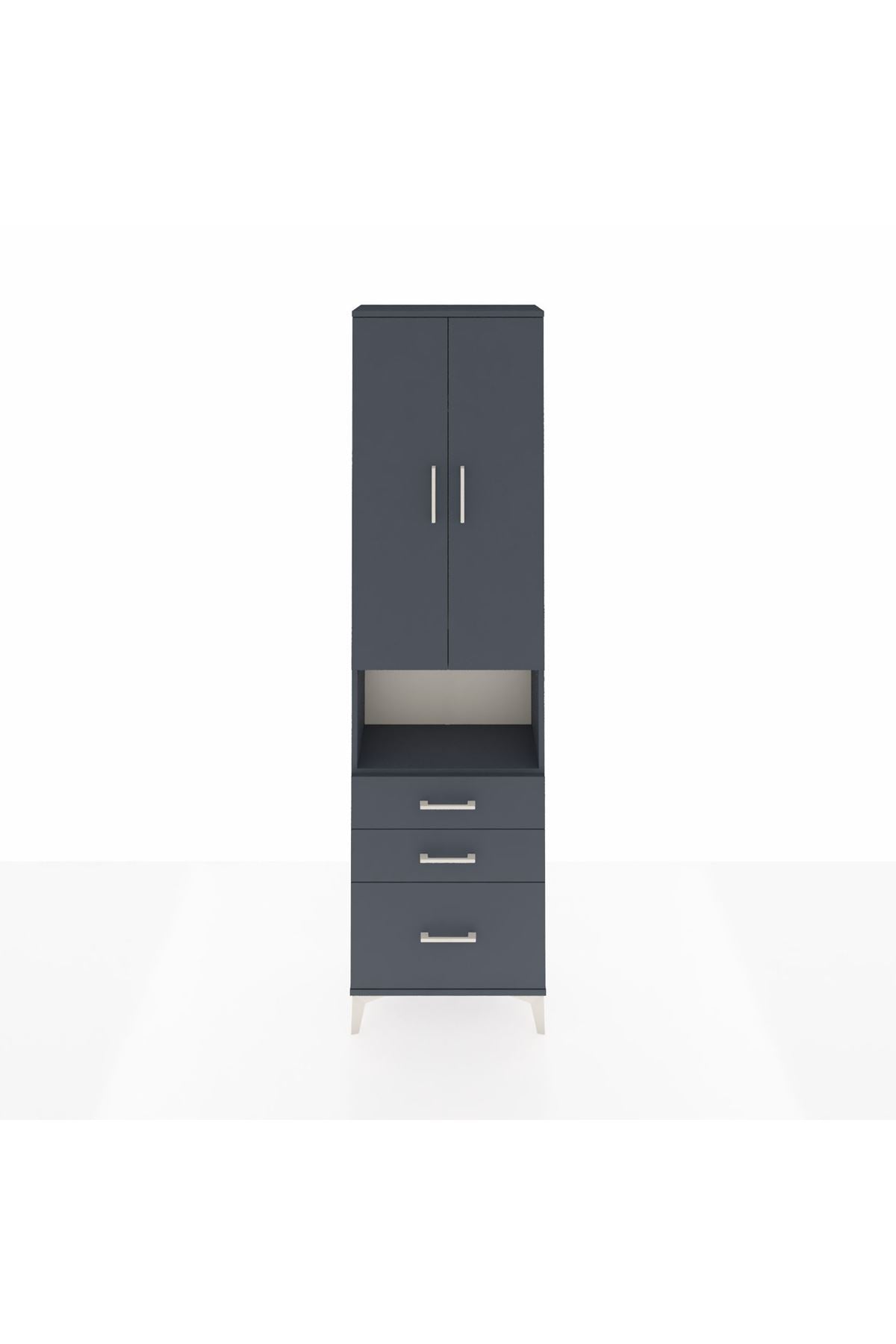 Arges Dolap 3 Raflı 3 Çekmeceli Tek Askılı 60x30x221 Antrasit-Antrasit