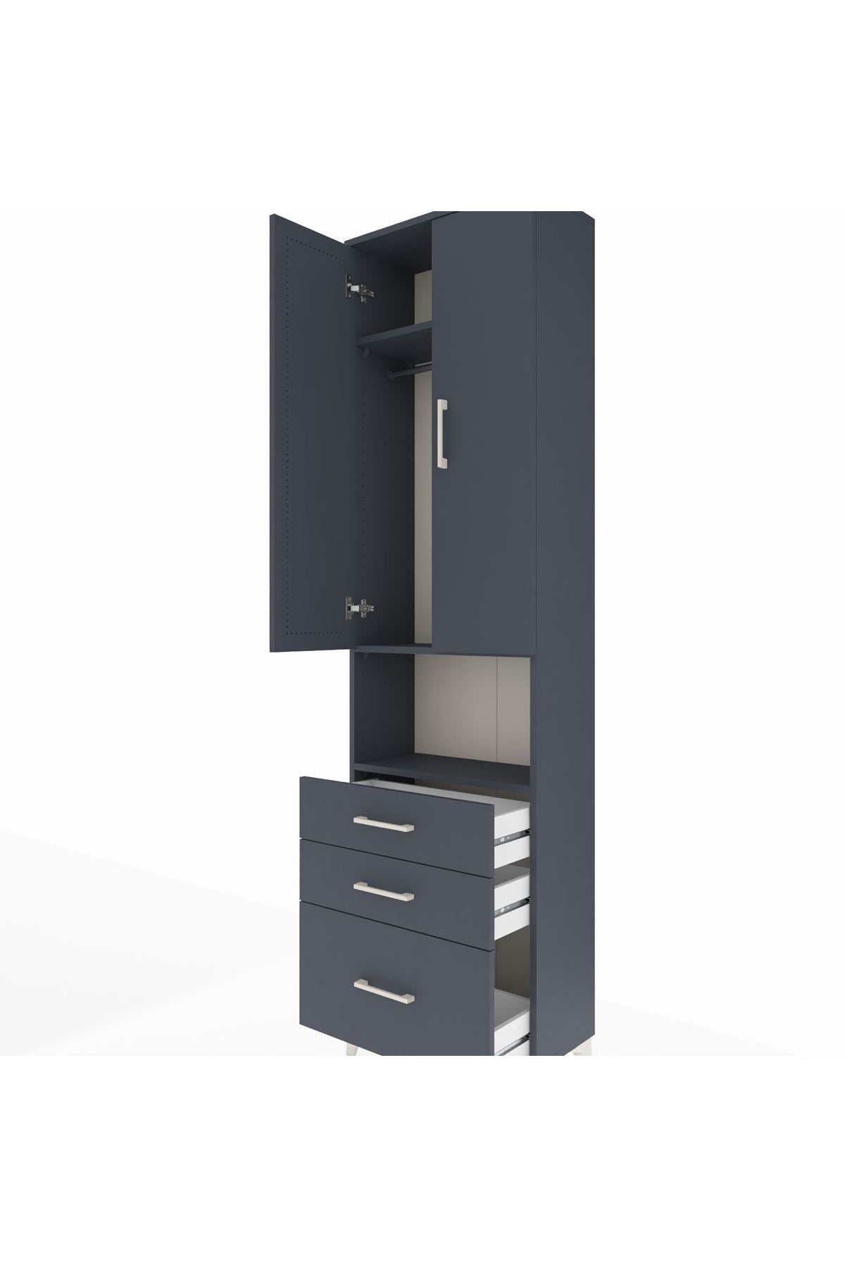 Arges Dolap 3 Raflı 3 Çekmeceli Tek Askılı 60x30x221 Antrasit-Antrasit