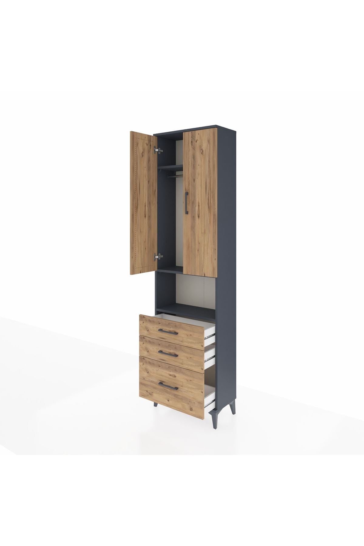 Arges Dolap 3 Raflı 3 Çekmeceli Tek Askılı 60x30x221 Antrasit-Çam