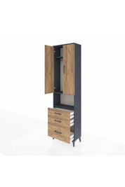 Arges Dolap 3 Raflı 3 Çekmeceli Tek Askılı 60x30x221 Antrasit-Çam