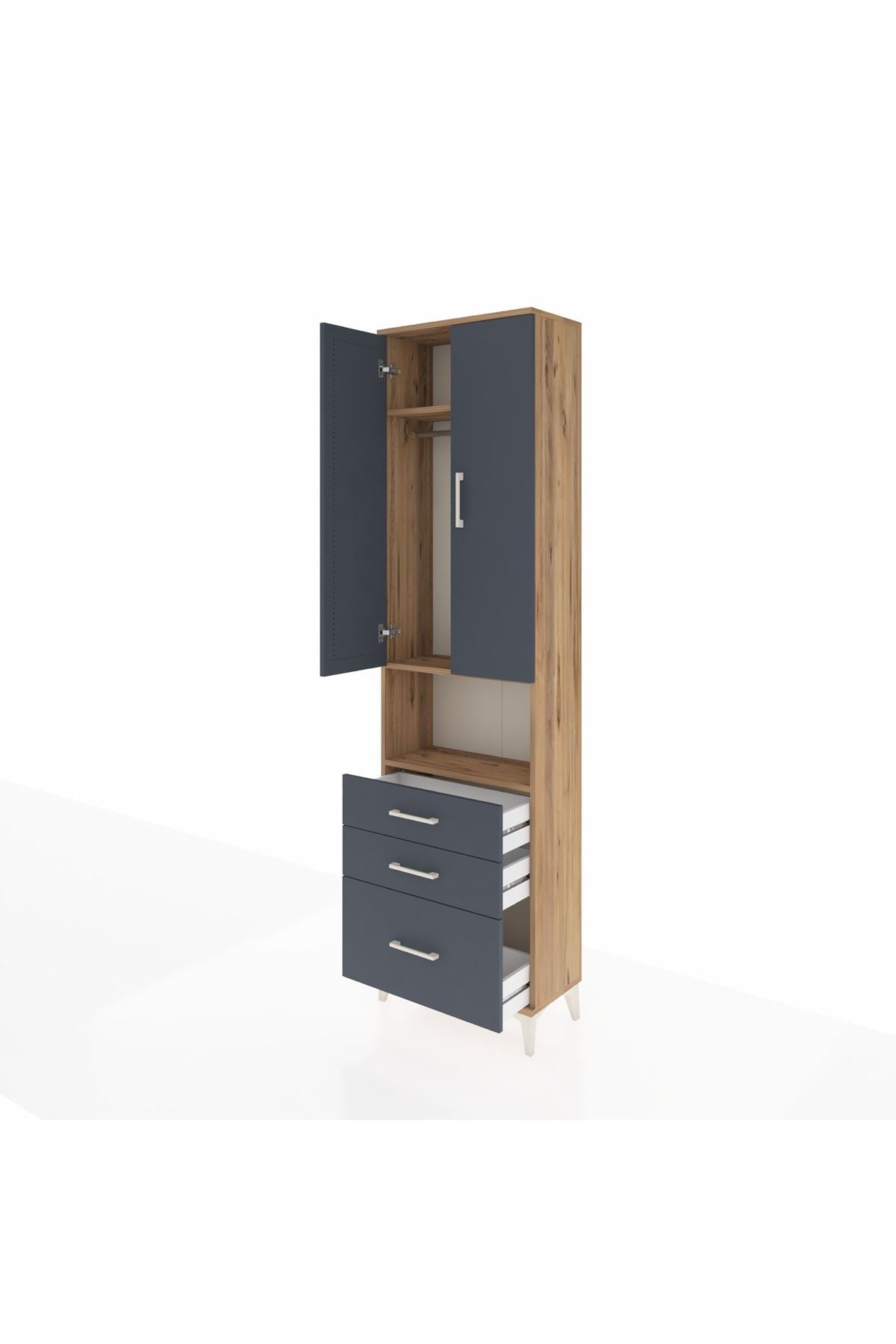 Arges Dolap 3 Raflı 3 Çekmeceli Tek Askılı 60x30x221 Çam-Antrasit