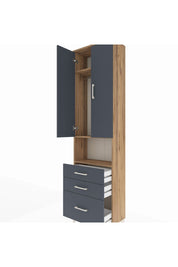 Arges Dolap 3 Raflı 3 Çekmeceli Tek Askılı 60x30x221 Çam-Antrasit