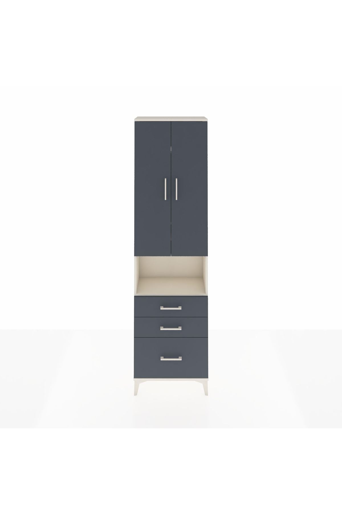 Arges Dolap 4 Raflı 3 Çekmeceli 2 Kapaklı 60x30x221 Aytaşı-Antrasit