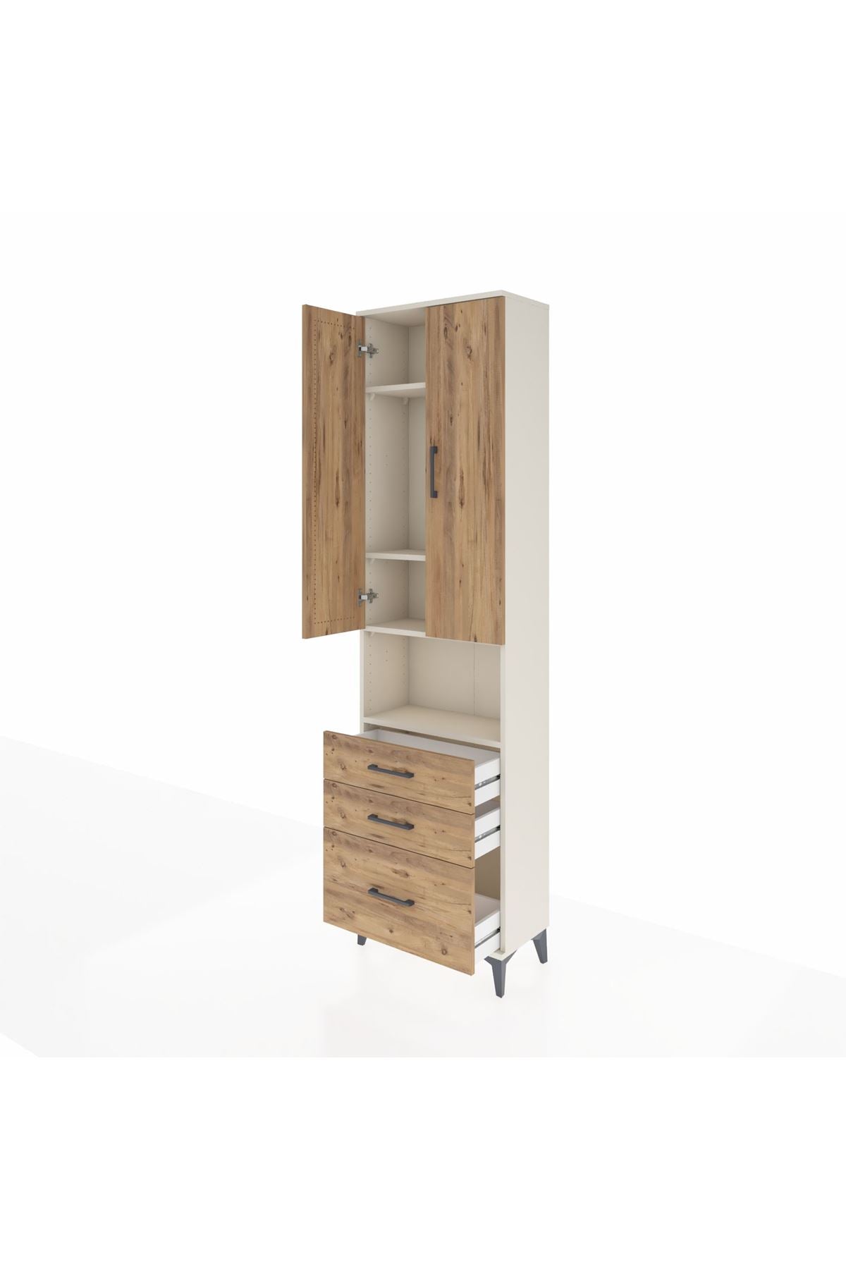 Arges Dolap 4 Raflı 3 Çekmeceli 2 Kapaklı 60x30x221 Aytaşı-Çam