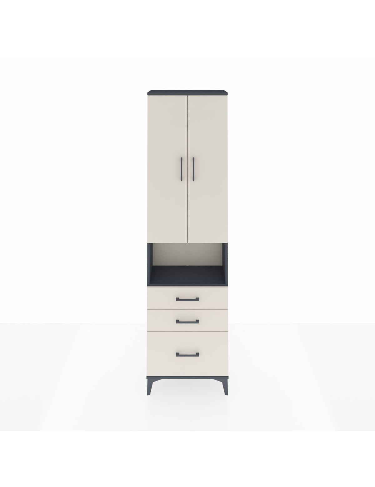 Arges Dolap 4 Raflı 3 Çekmeceli 2 Kapaklı 60x30x221 Antrasit-Aytaşı