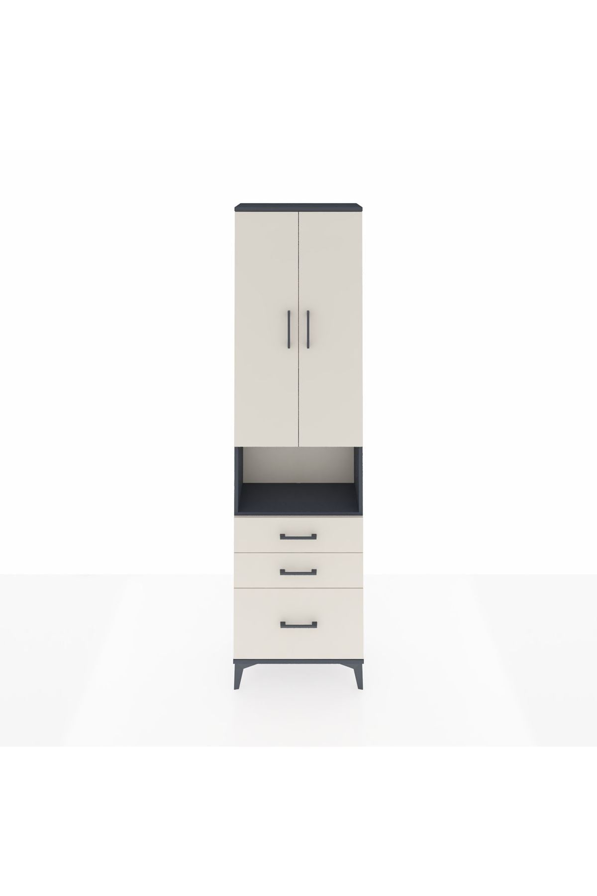 Arges Dolap 4 Raflı 3 Çekmeceli 2 Kapaklı 60x30x221 Antrasit-Aytaşı