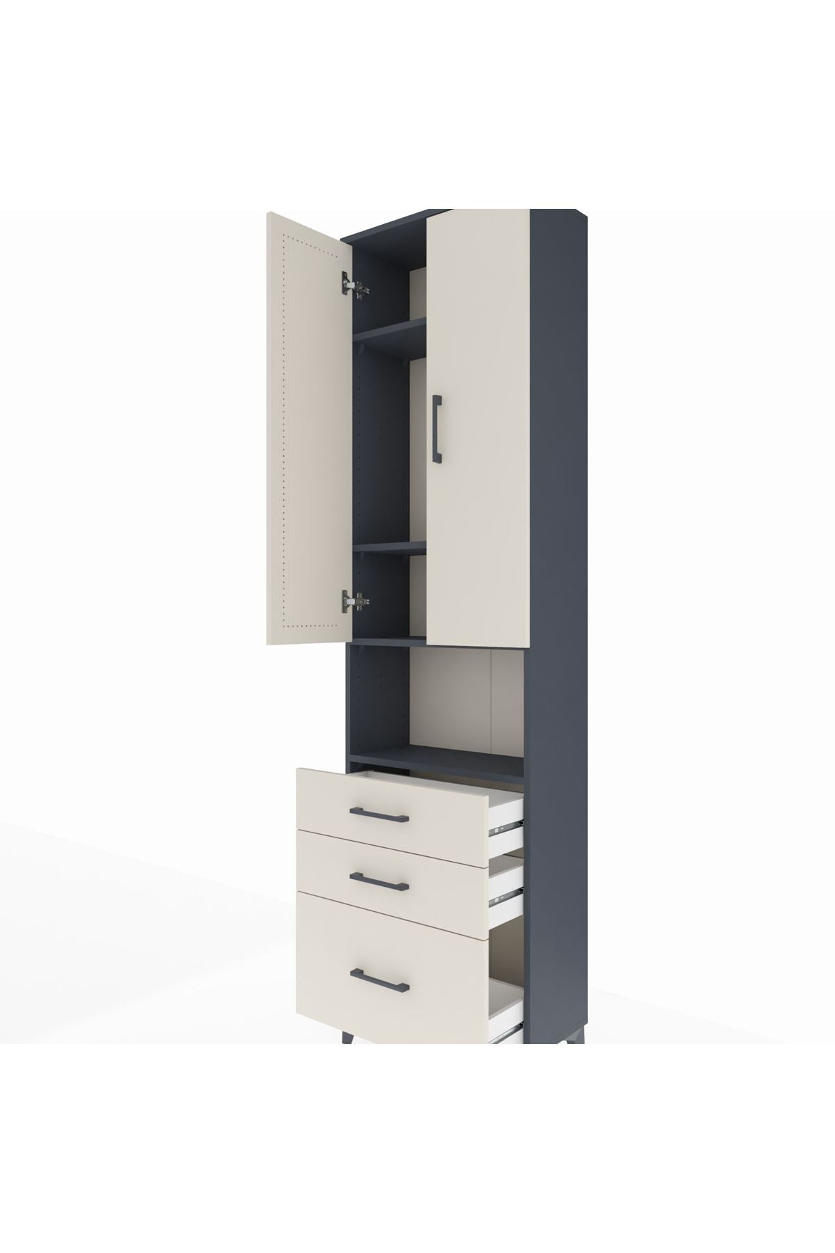 Arges Dolap 4 Raflı 3 Çekmeceli 2 Kapaklı 60x30x221 Antrasit-Aytaşı