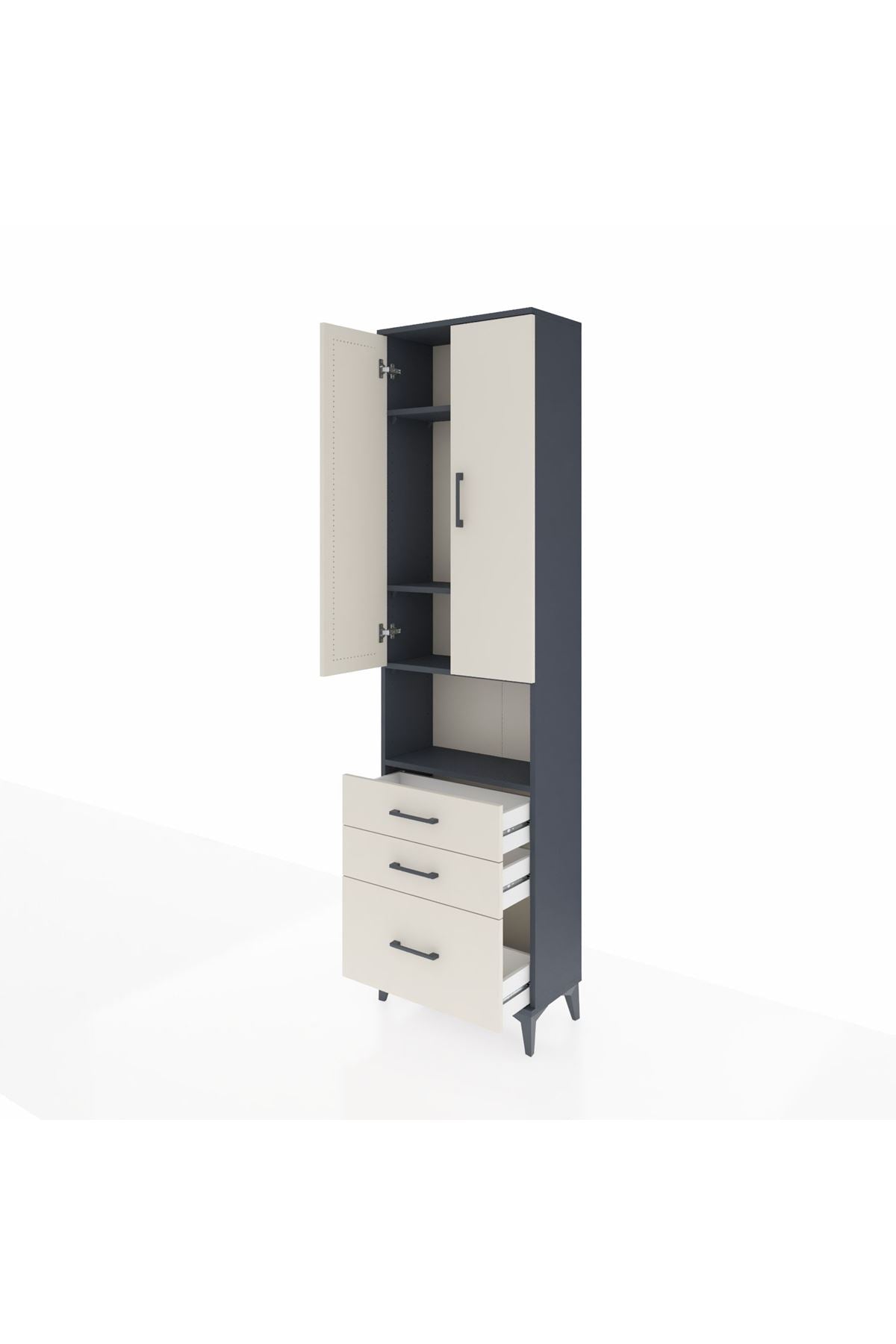 Arges Dolap 4 Raflı 3 Çekmeceli 2 Kapaklı 60x30x221 Antrasit-Aytaşı