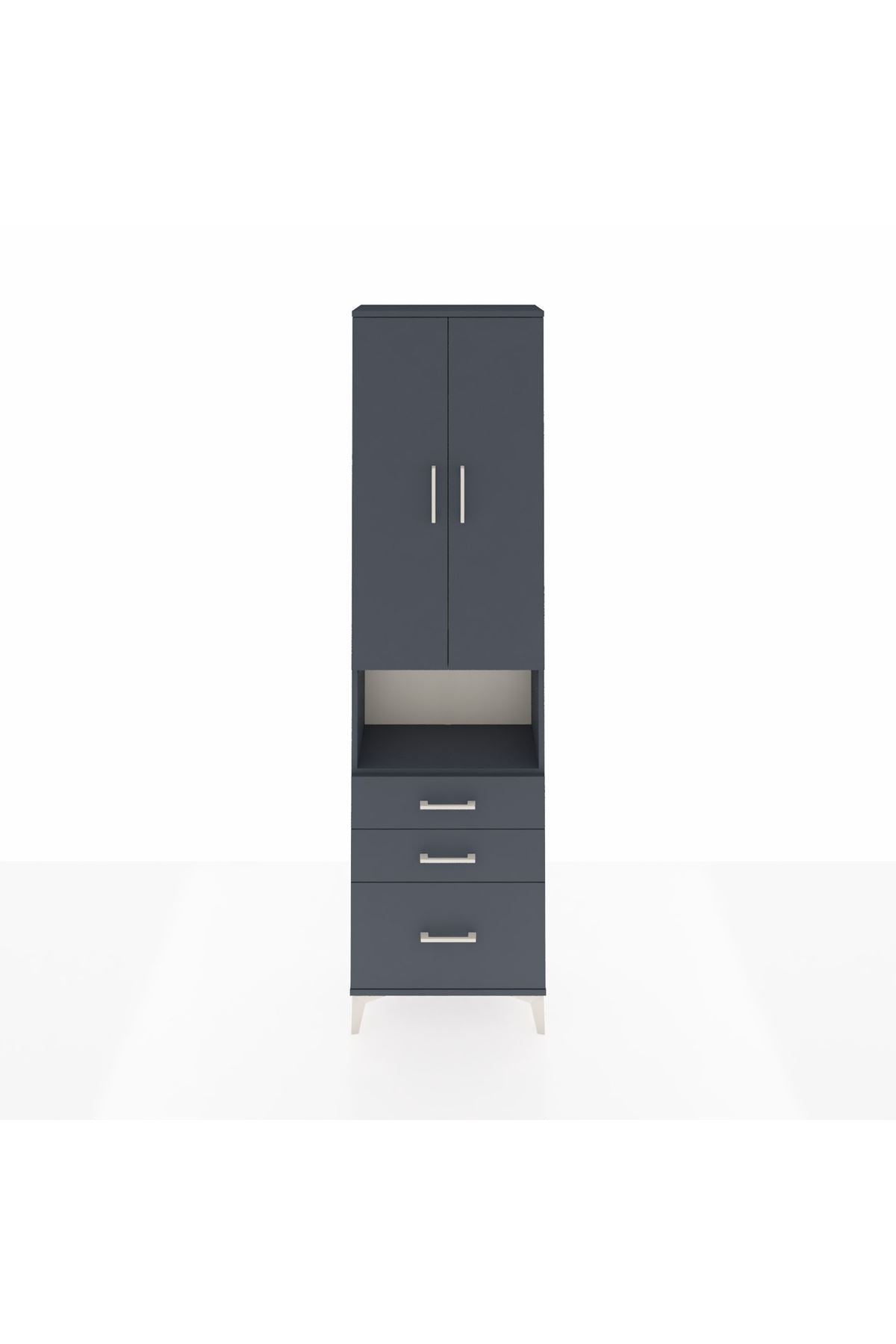 Arges Dolap 4 Raflı 3 Çekmeceli 2 Kapaklı 60x30x221 Antrasit-Antrasit