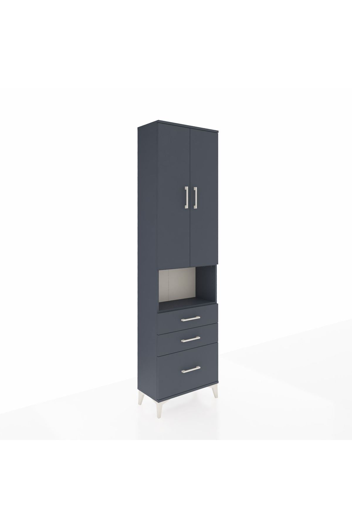 Arges Dolap 4 Raflı 3 Çekmeceli 2 Kapaklı 60x30x221 Antrasit-Antrasit