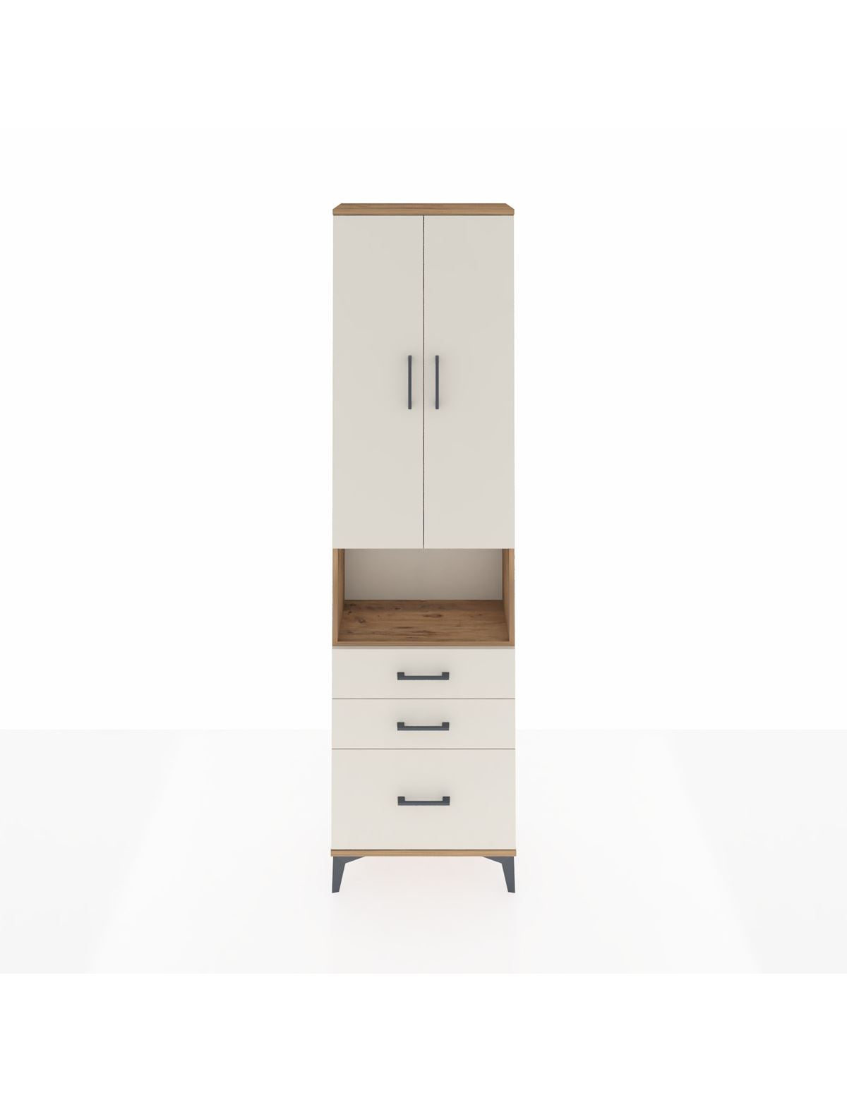 Arges Dolap 4 Raflı 3 Çekmeceli 2 Kapaklı 60x30x221 Çam-Aytaşı