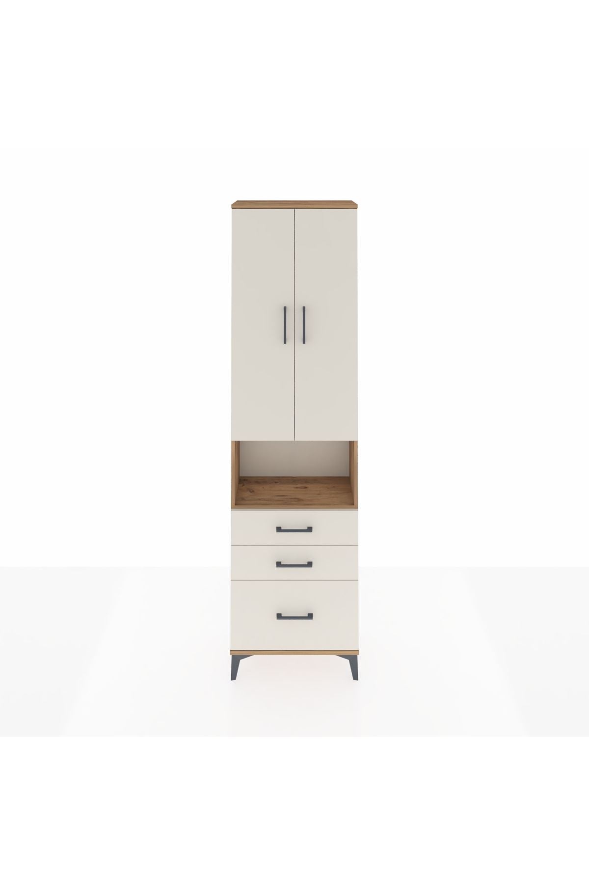 Arges Dolap 4 Raflı 3 Çekmeceli 2 Kapaklı 60x30x221 Çam-Aytaşı