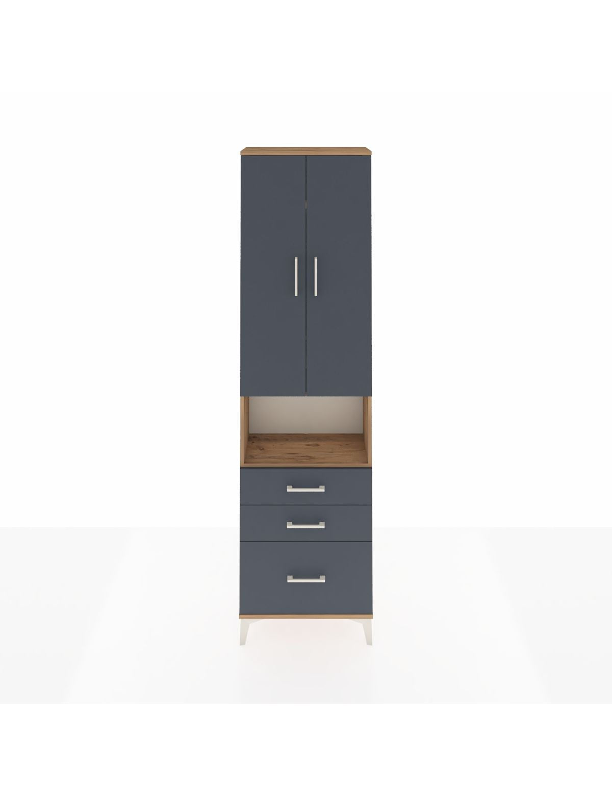 Arges Dolap 4 Raflı 3 Çekmeceli 2 Kapaklı 60x30x221 Çam-Antrasit