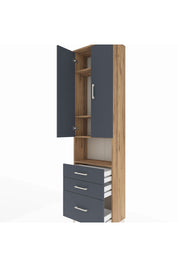 Arges Dolap 4 Raflı 3 Çekmeceli 2 Kapaklı 60x30x221 Çam-Antrasit