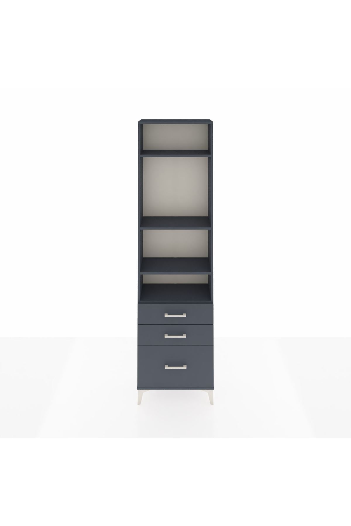 Arges Dolap 4 Raflı 3 Çekmeceli 60x30x221 Antrasit-Antrasit