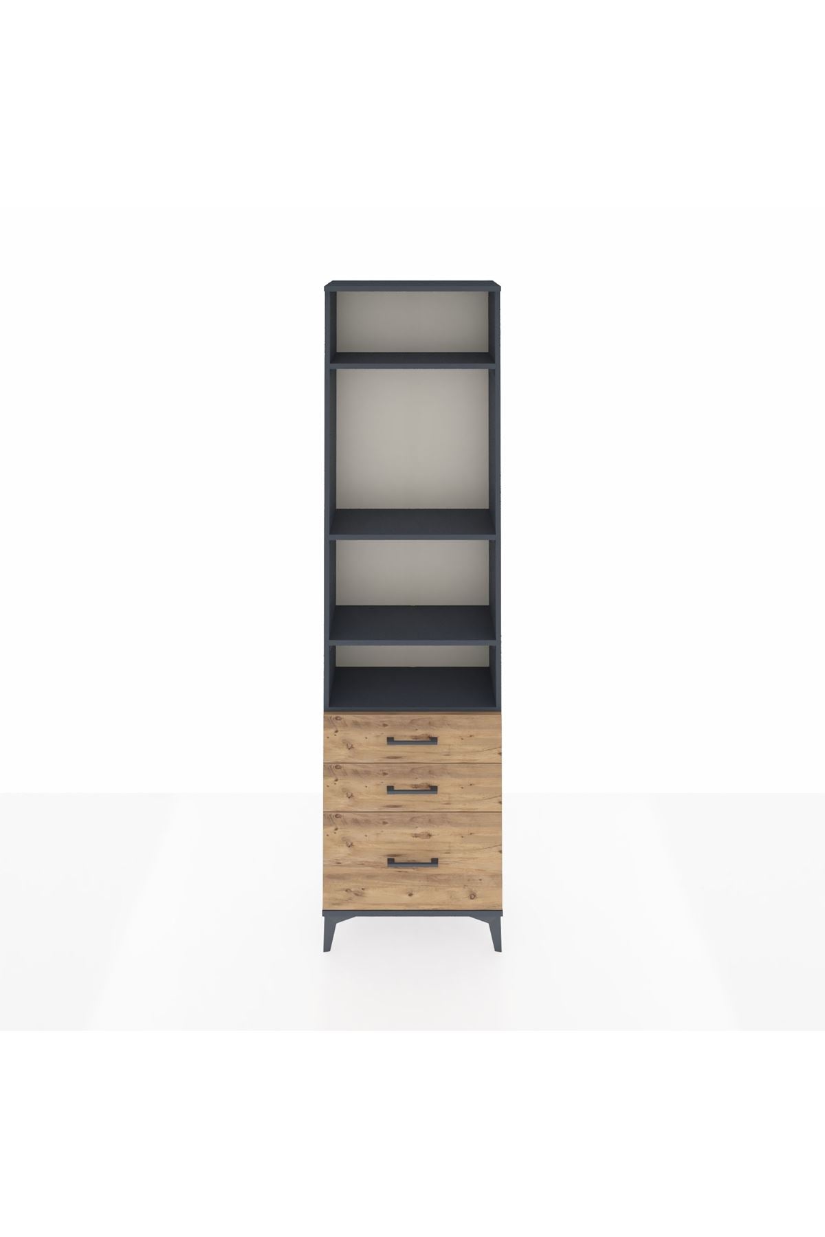 Arges Dolap 4 Raflı 3 Çekmeceli 60x30x221 Antrasit-Çam