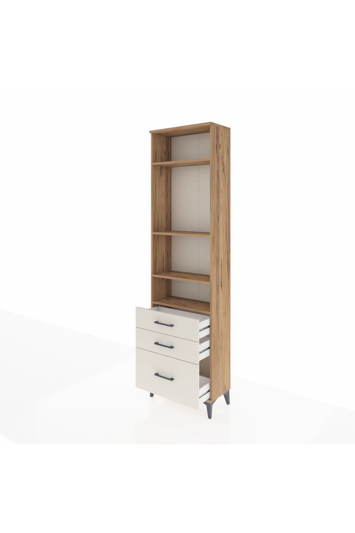 Arges Dolap 4 Raflı 3 Çekmeceli 60x30x221 Çam-Aytaşı