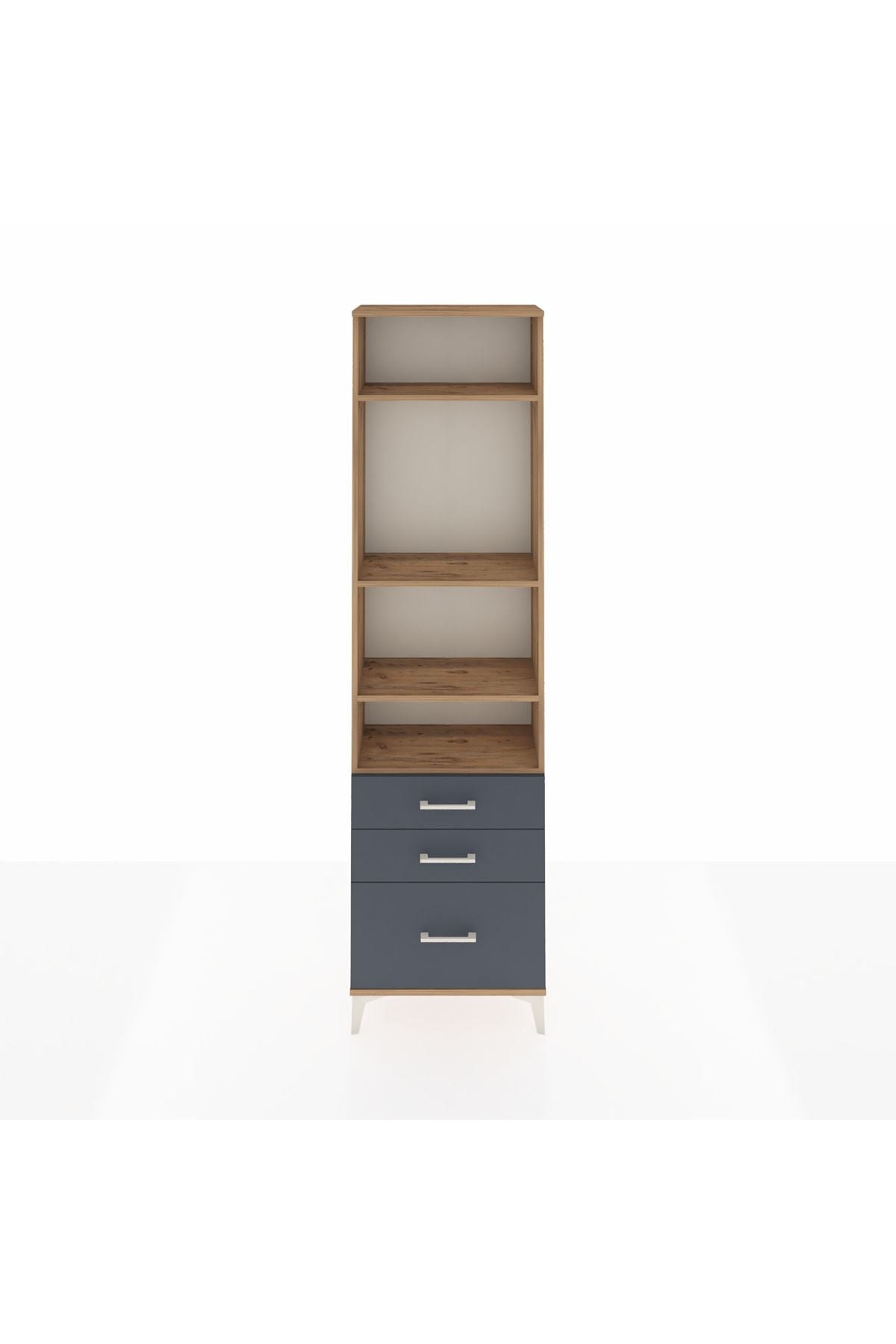 Arges Dolap 4 Raflı 3 Çekmeceli 60x30x221 Çam-Antrasit