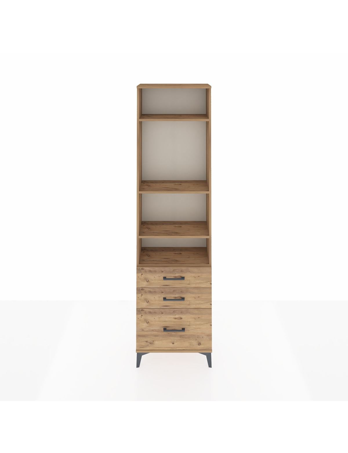 Arges Dolap 4 Raflı 3 Çekmeceli 60x30x221 Çam-Çam