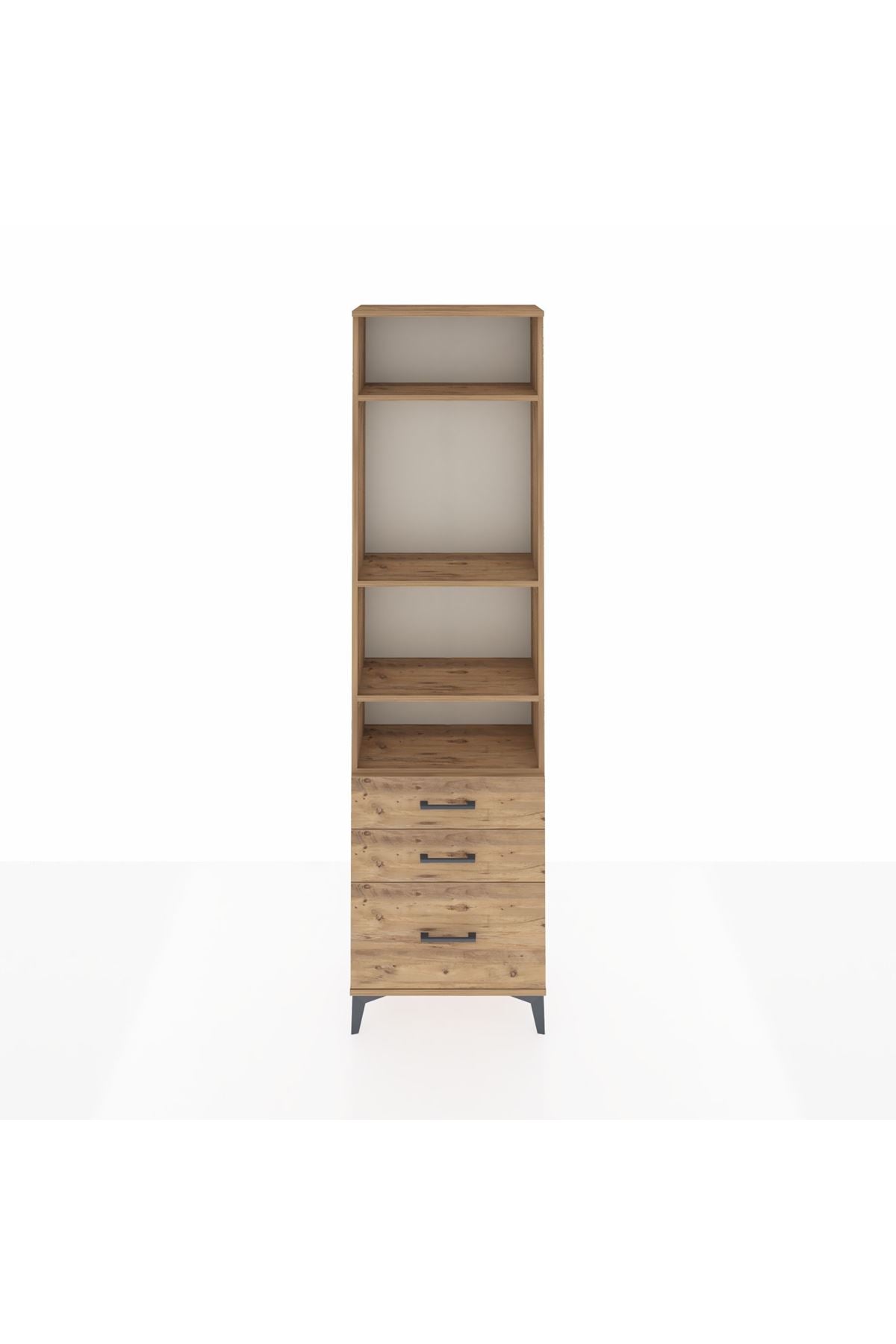 Arges Dolap 4 Raflı 3 Çekmeceli 60x30x221 Çam-Çam