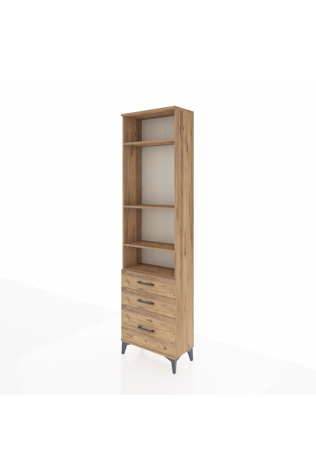 Arges Dolap 4 Raflı 3 Çekmeceli 60x30x221 Çam-Çam