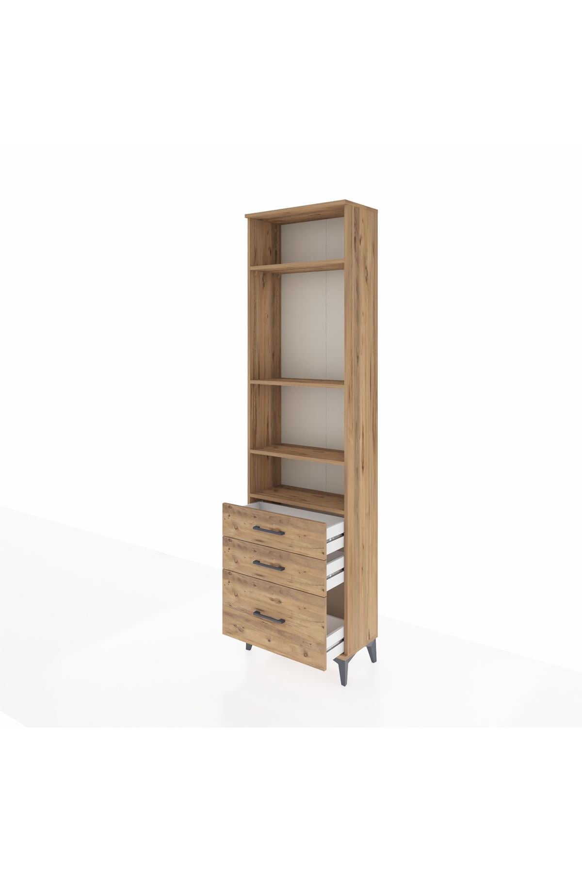 Arges Dolap 4 Raflı 3 Çekmeceli 60x30x221 Çam-Çam