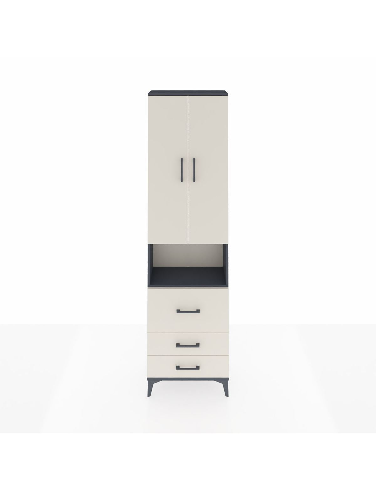 Arges Dolap 3 Raflı 3 Çekmeceli Tek Askılı 60x30x221 Antrasit-Aytaşı