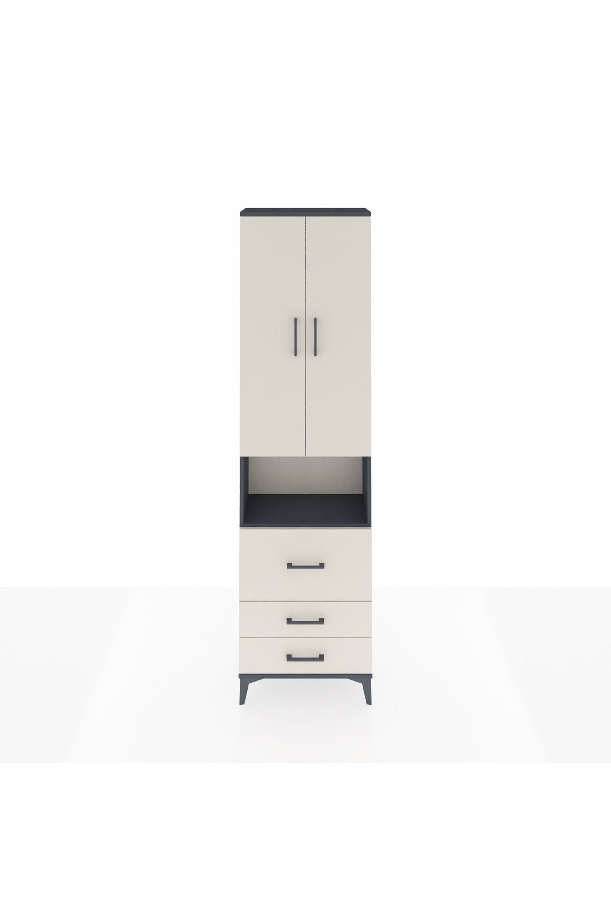 Arges Dolap 3 Raflı 3 Çekmeceli Tek Askılı 60x30x221 Antrasit-Aytaşı