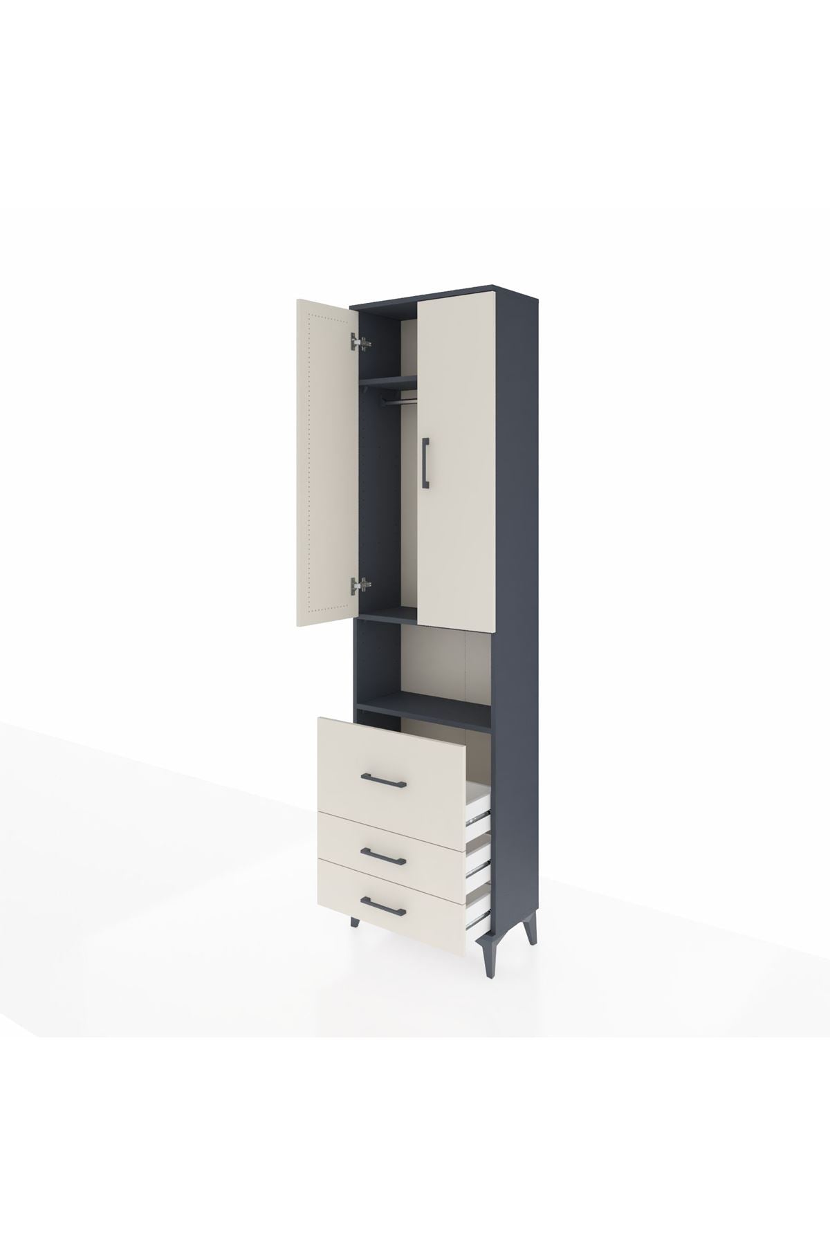 Arges Dolap 3 Raflı 3 Çekmeceli Tek Askılı 60x30x221 Antrasit-Aytaşı