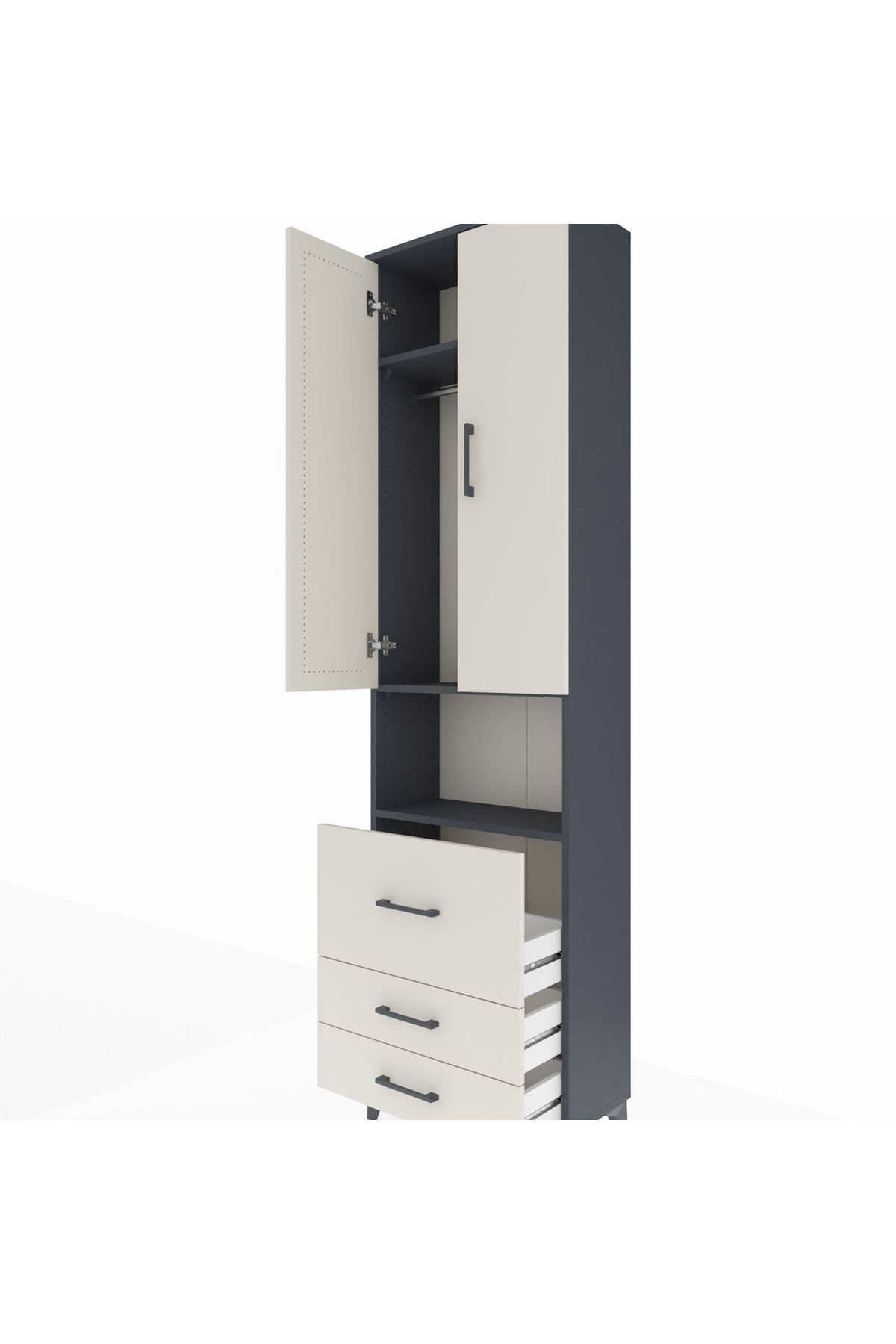 Arges Dolap 3 Raflı 3 Çekmeceli Tek Askılı 60x30x221 Antrasit-Aytaşı