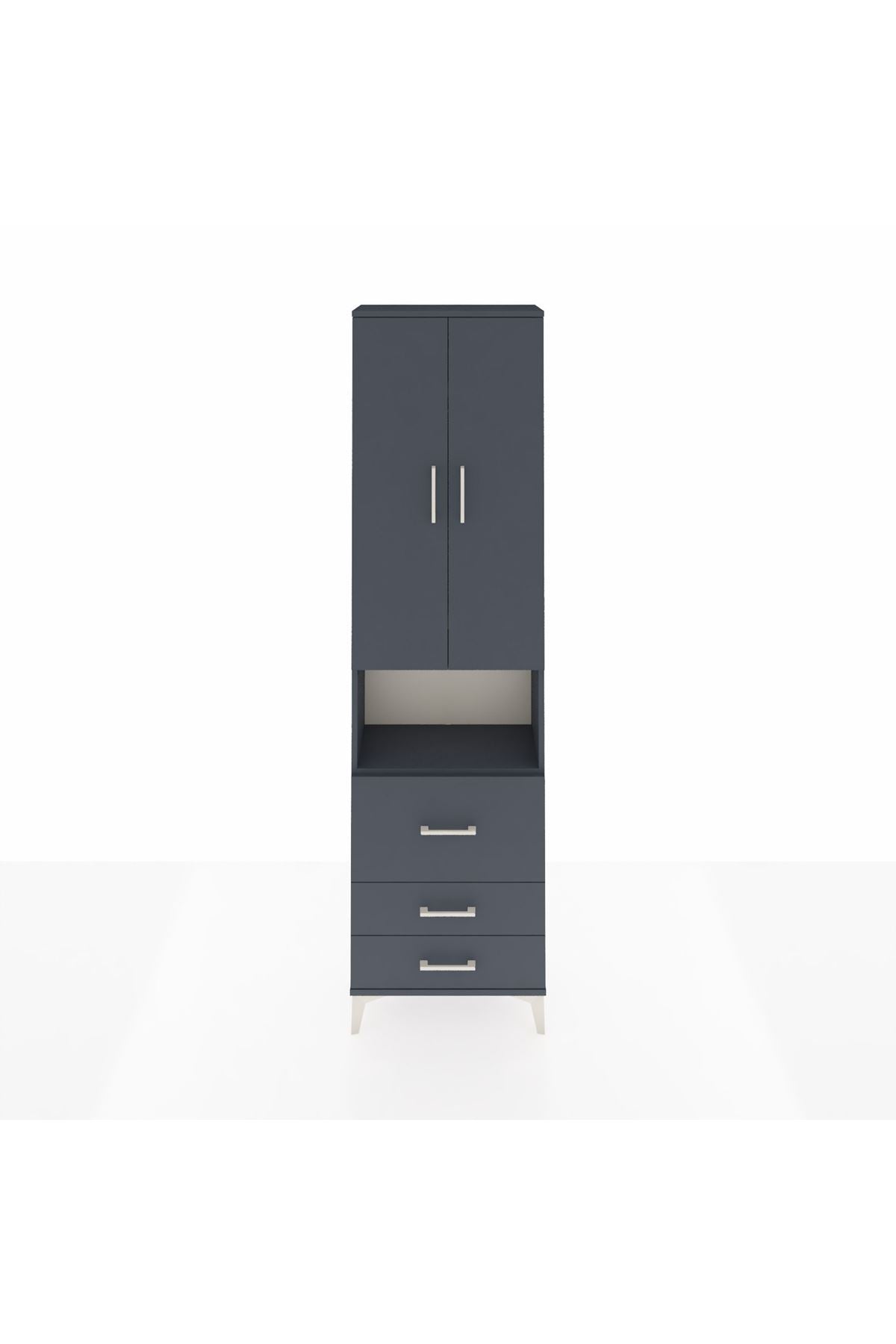 Arges Dolap 3 Raflı 3 Çekmeceli Tek Askılı 60x30x221 Antrasit-Antrasit