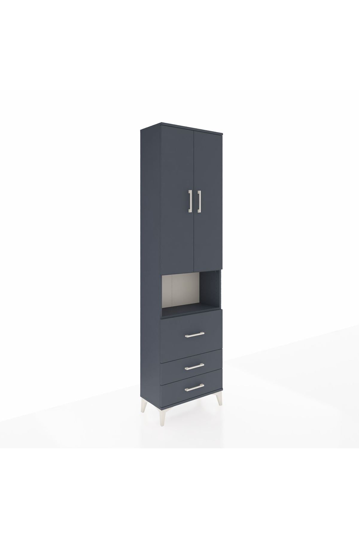 Arges Dolap 3 Raflı 3 Çekmeceli Tek Askılı 60x30x221 Antrasit-Antrasit