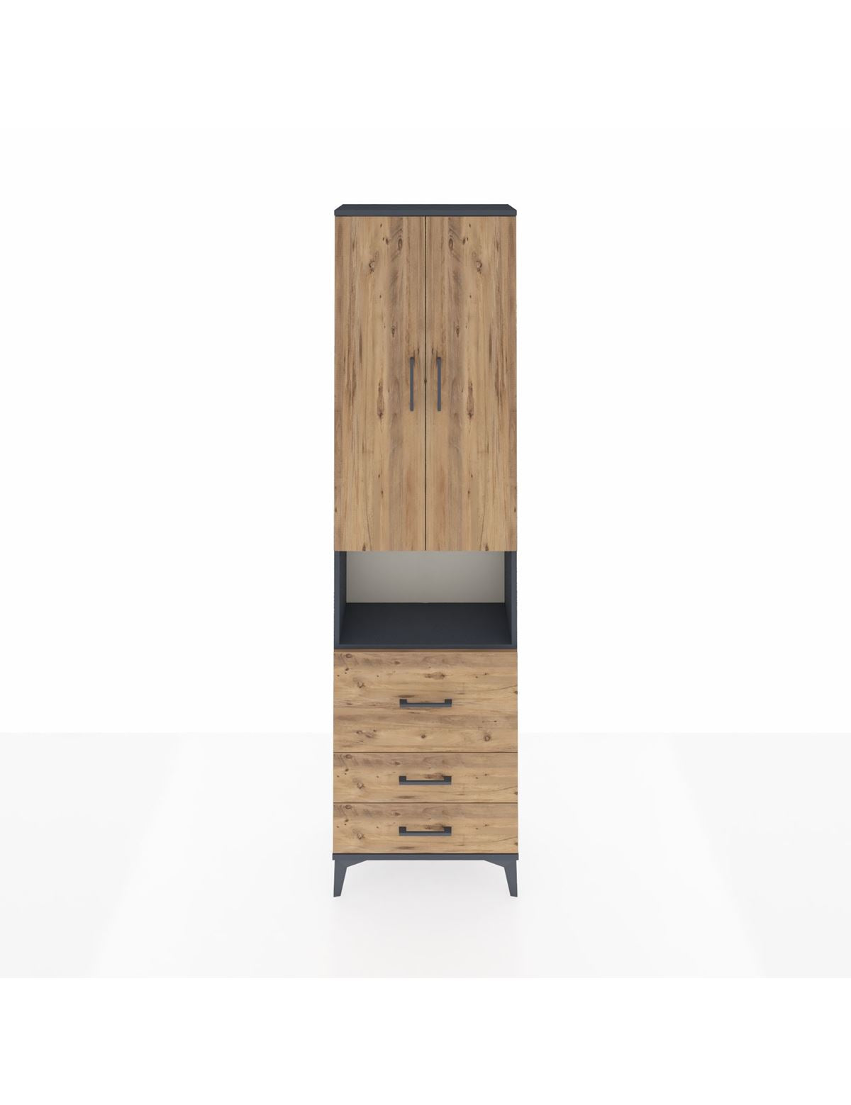 Arges Dolap 3 Raflı 3 Çekmeceli Tek Askılı 60x30x221 Antrasit-Çam