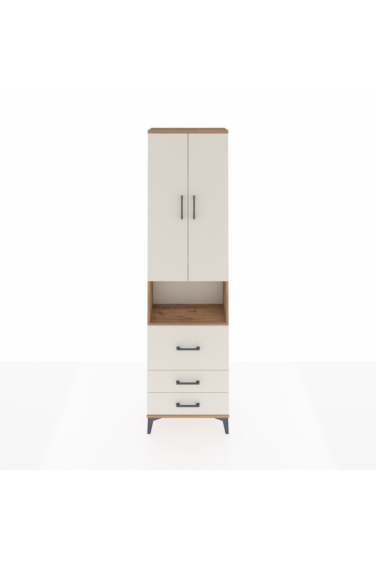 Arges Dolap 3 Raflı 3 Çekmeceli Tek Askılı 60x30x221 Çam-Aytaşı