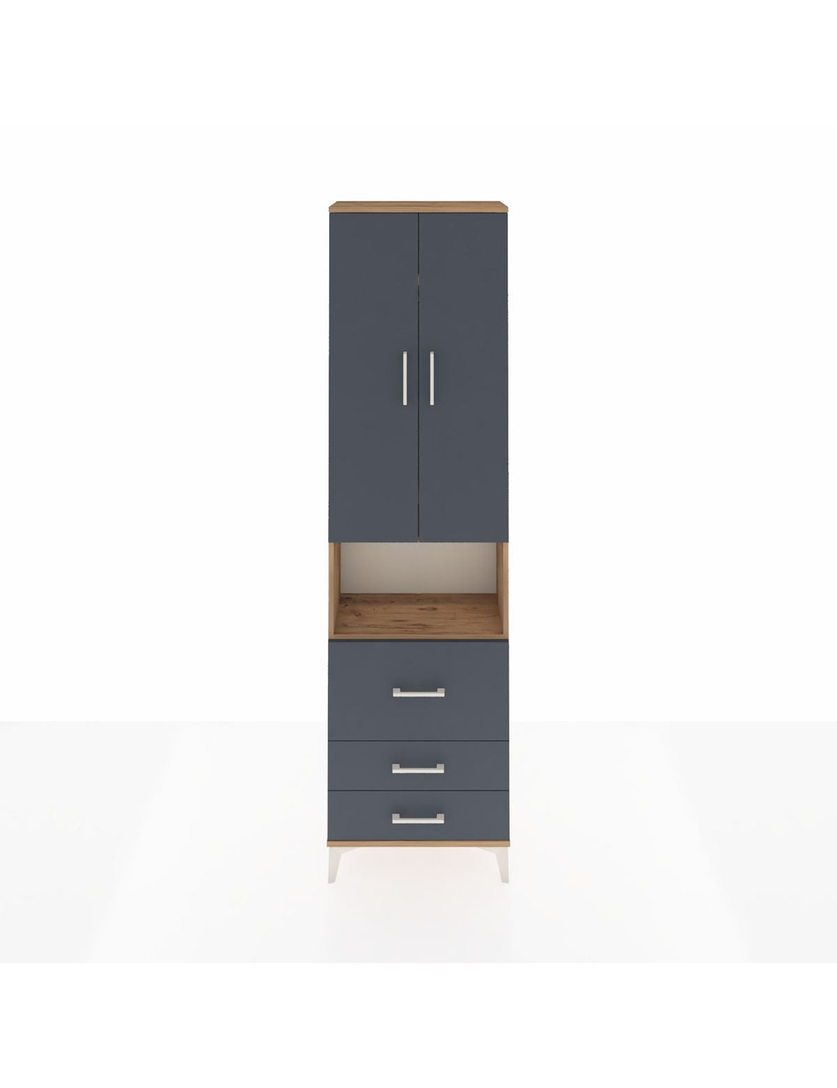 Arges Dolap 3 Raflı 3 Çekmeceli Tek Askılı 60x30x221 Çam-Antrasit