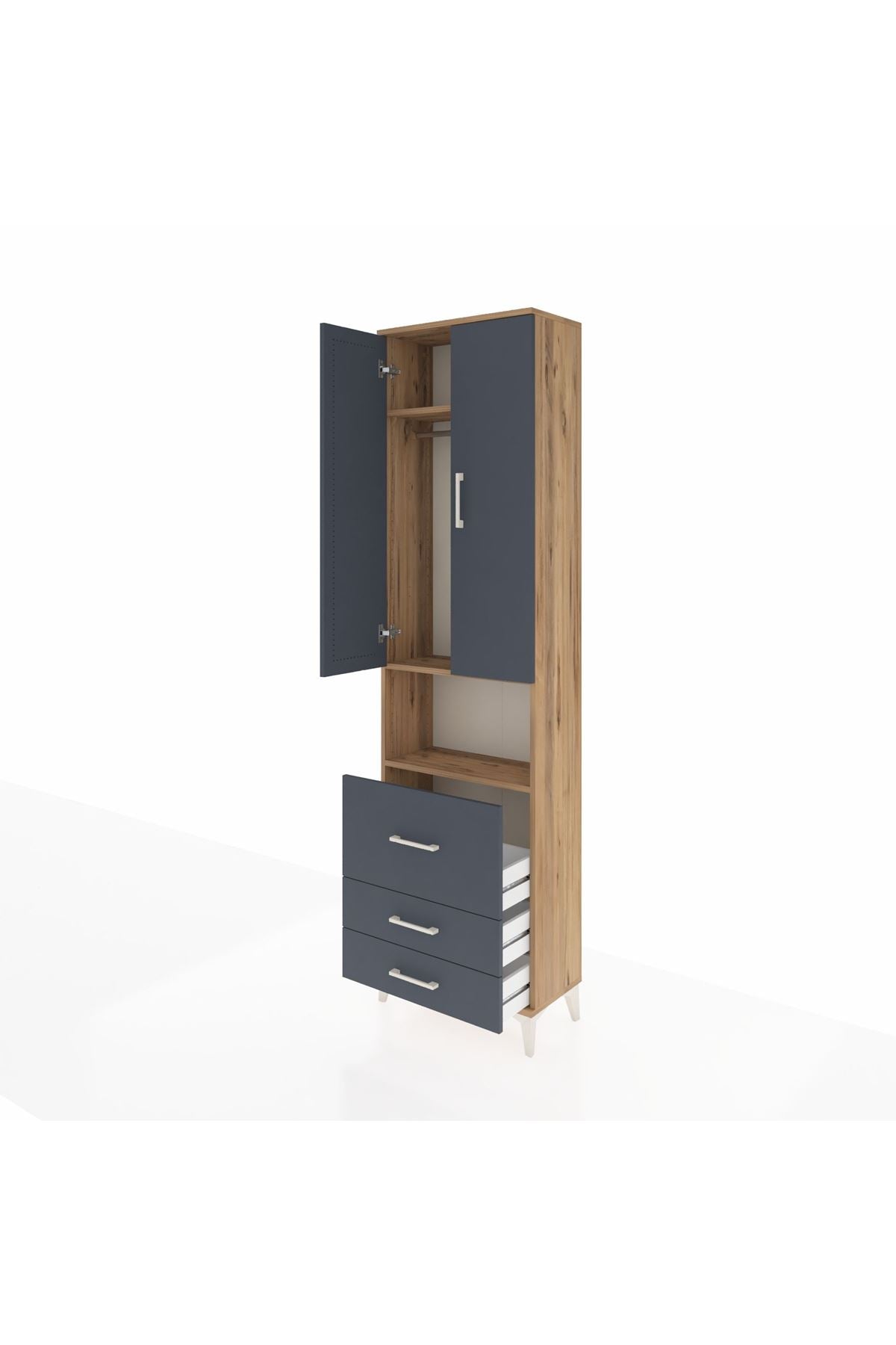 Arges Dolap 3 Raflı 3 Çekmeceli Tek Askılı 60x30x221 Çam-Antrasit