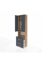 Arges Dolap 3 Raflı 3 Çekmeceli Tek Askılı 60x30x221 Çam-Antrasit