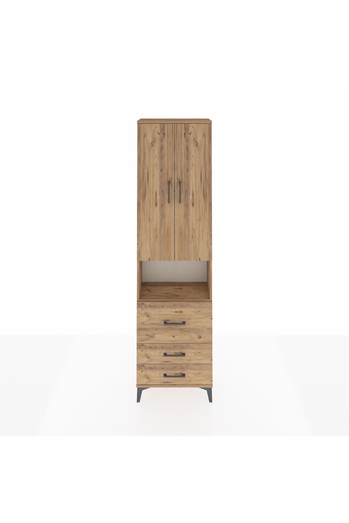 Arges Dolap 3 Raflı 3 Çekmeceli Tek Askılı 60x30x221 Çam-Çam