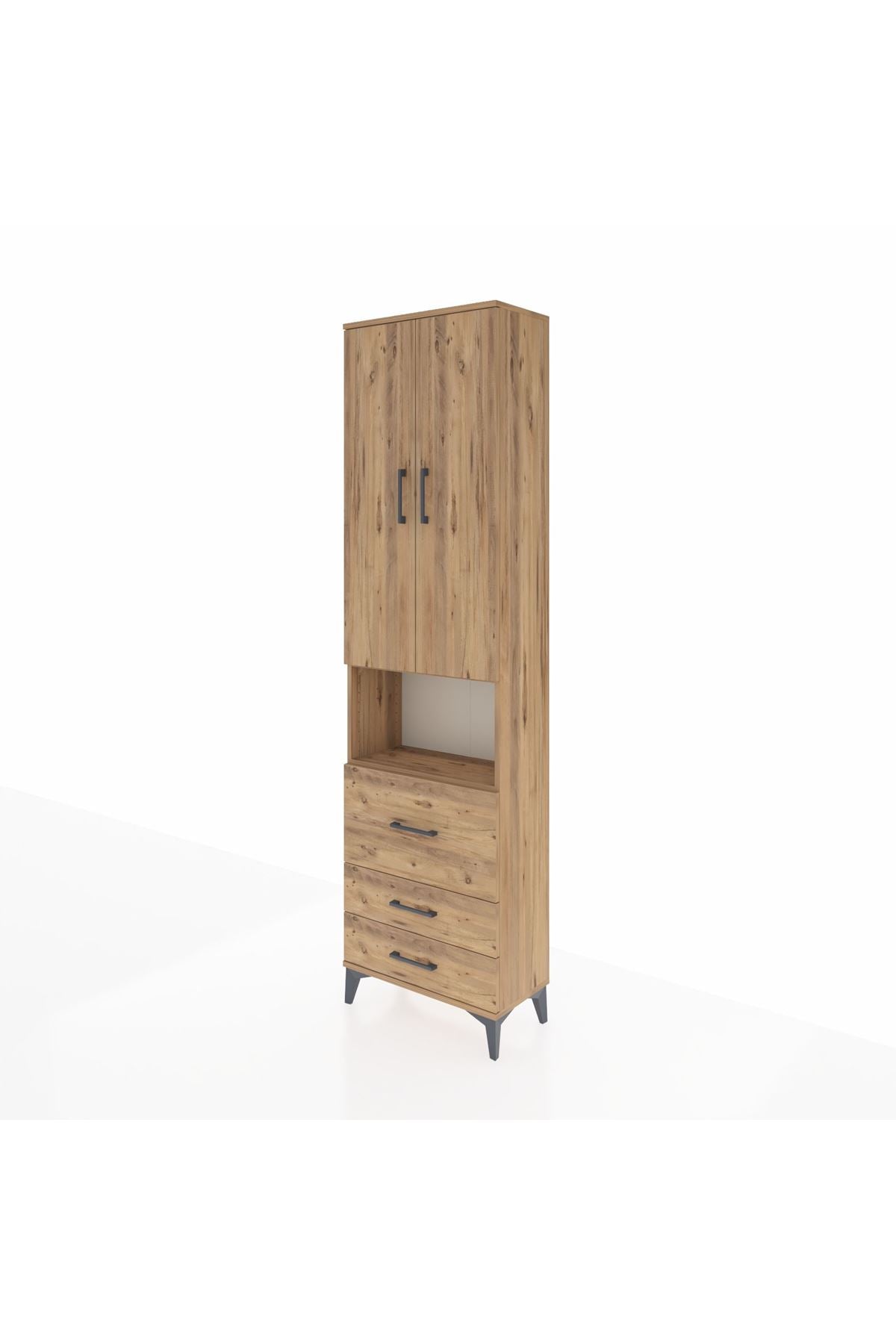 Arges Dolap 3 Raflı 3 Çekmeceli Tek Askılı 60x30x221 Çam-Çam