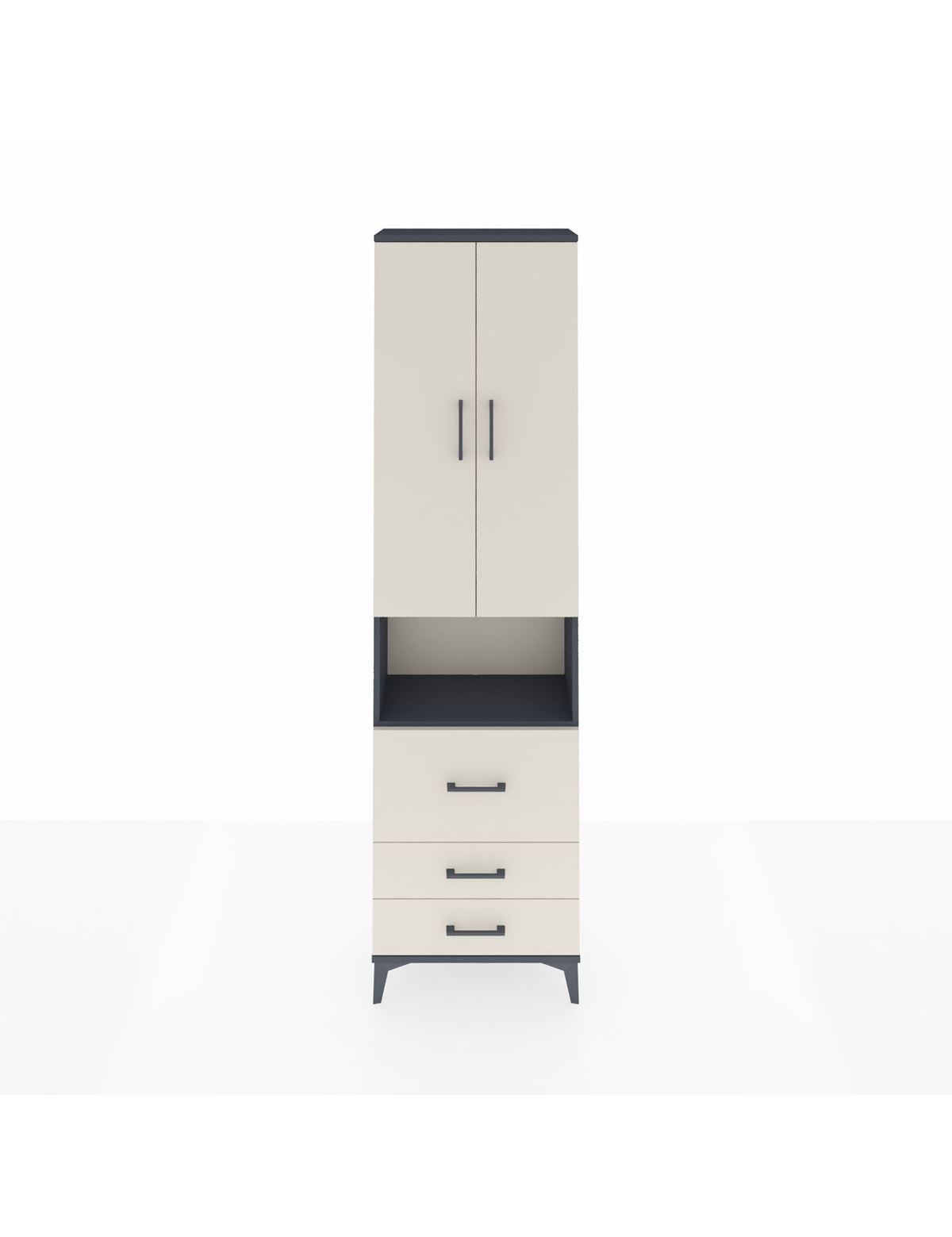 Arges Dolap 4 Raflı 3 Çekmeceli 2 Kapaklı 60x30x221 Antrasit-Aytaşı