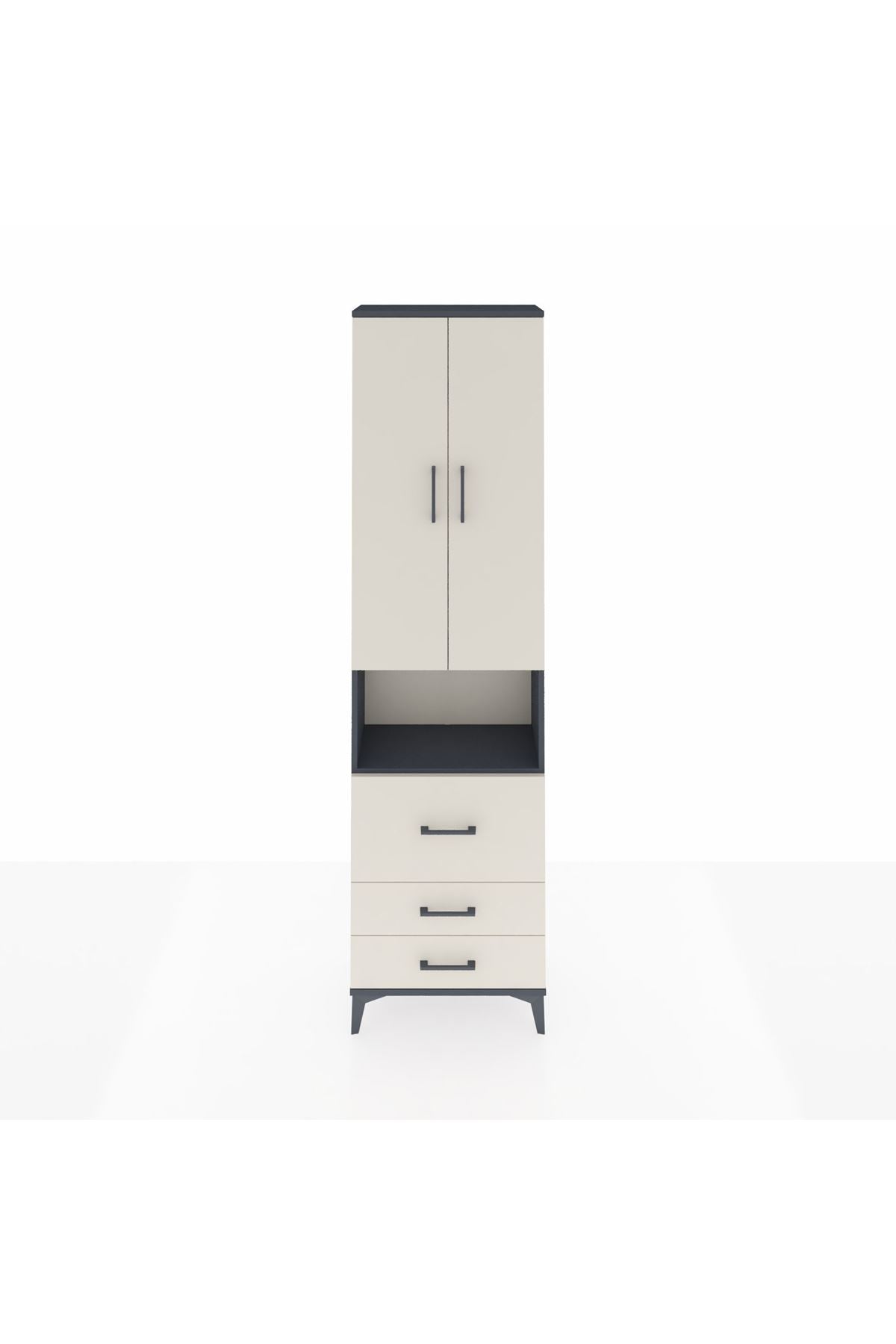 Arges Dolap 4 Raflı 3 Çekmeceli 2 Kapaklı 60x30x221 Antrasit-Aytaşı