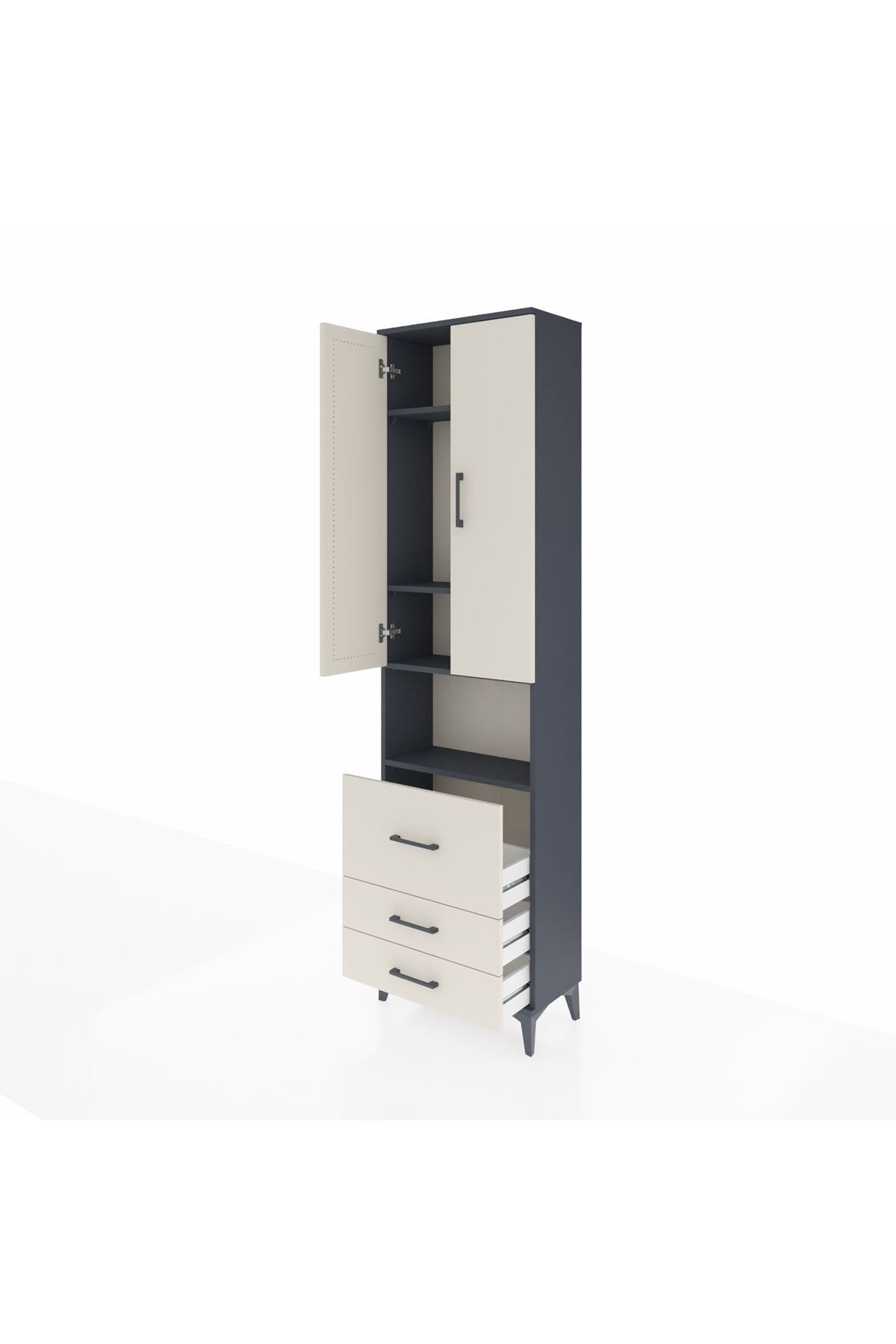 Arges Dolap 4 Raflı 3 Çekmeceli 2 Kapaklı 60x30x221 Antrasit-Aytaşı