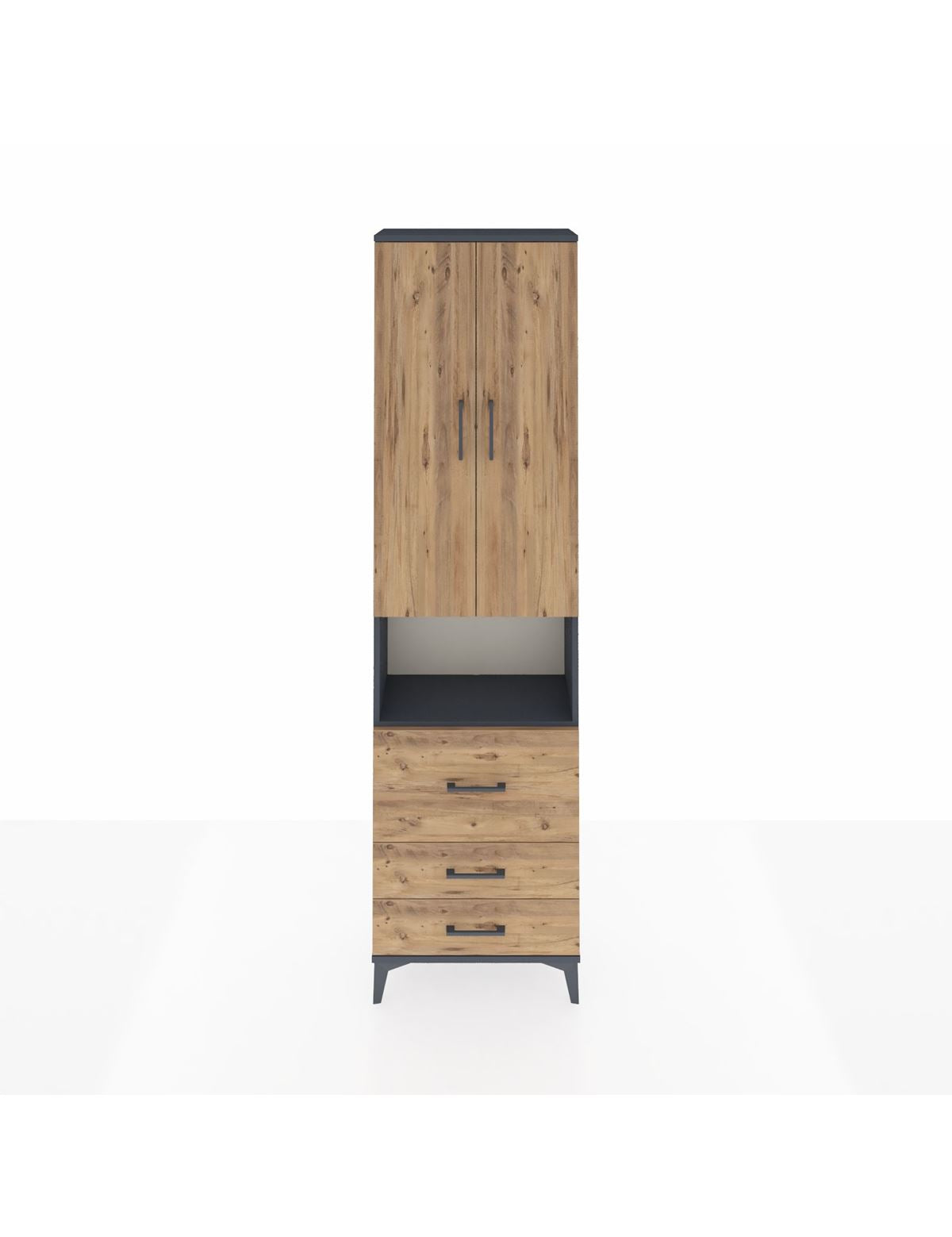 Arges Dolap 4 Raflı 3 Çekmeceli 2 Kapaklı 60x30x221 Antrasit-Çam