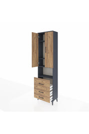 Arges Dolap 4 Raflı 3 Çekmeceli 2 Kapaklı 60x30x221 Antrasit-Çam