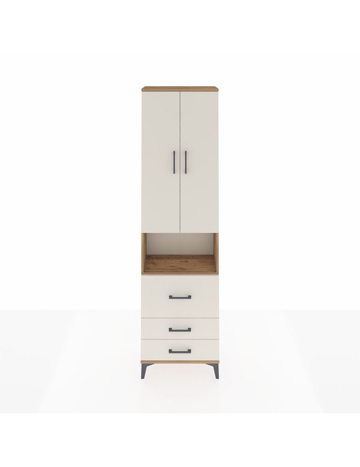 Arges Dolap 4 Raflı 3 Çekmeceli 2 Kapaklı 60x30x221 Çam-Aytaşı