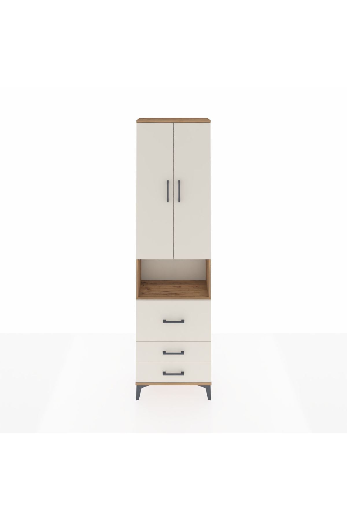 Arges Dolap 4 Raflı 3 Çekmeceli 2 Kapaklı 60x30x221 Çam-Aytaşı