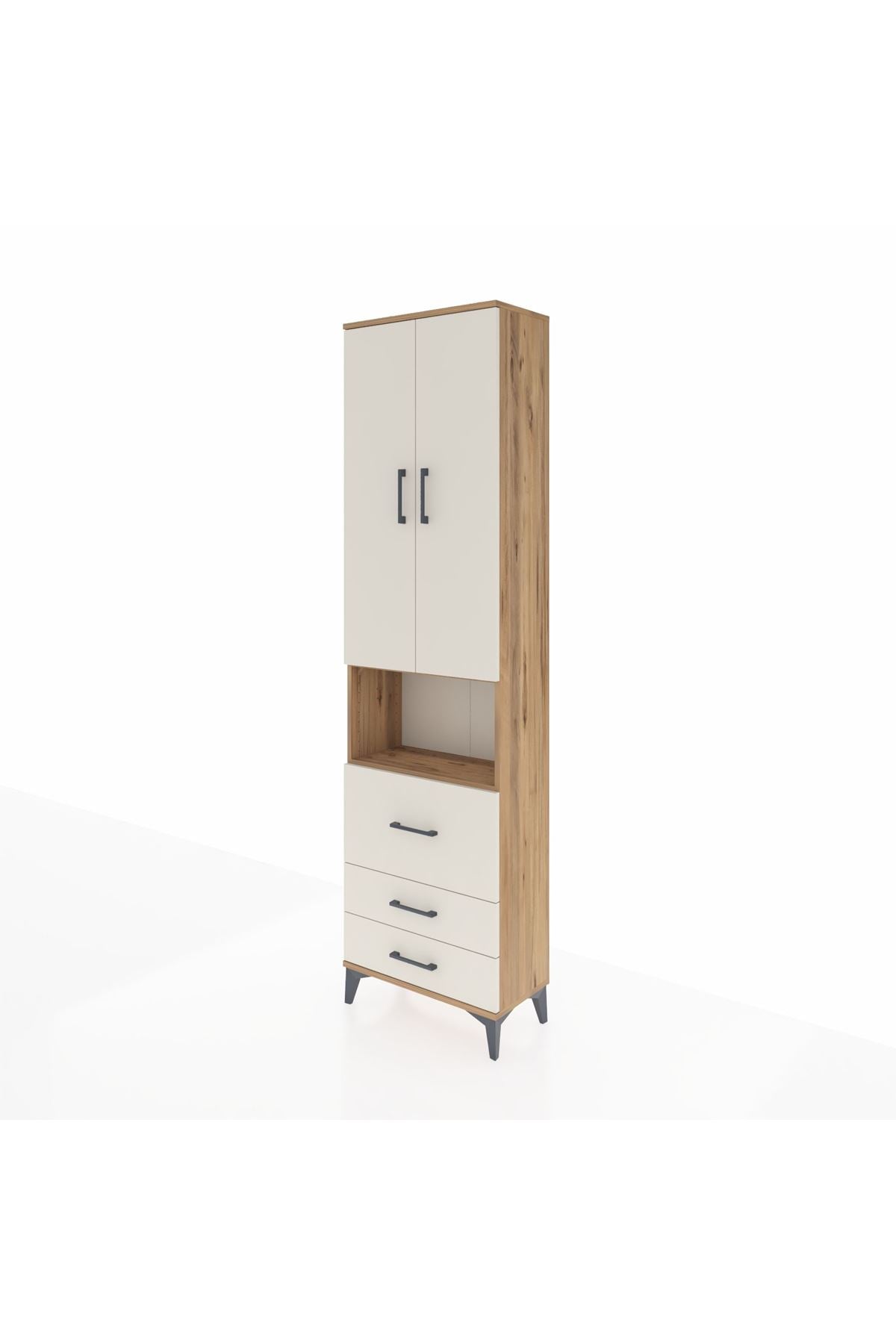 Arges Dolap 4 Raflı 3 Çekmeceli 2 Kapaklı 60x30x221 Çam-Aytaşı