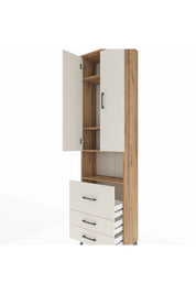 Arges Dolap 4 Raflı 3 Çekmeceli 2 Kapaklı 60x30x221 Çam-Aytaşı